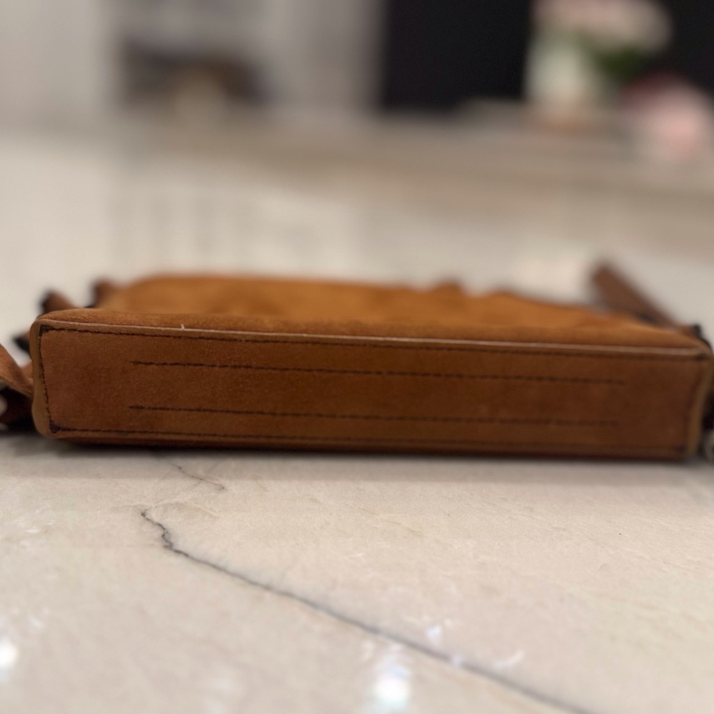 Loeffler Randall Clutch Wristlet Coastal Cowgirl Brown Suede Ruffled Trim NWOT - Picture 11 of 15